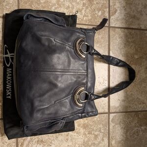 B. Makowsky Charcoal Leather Shoulder Bag